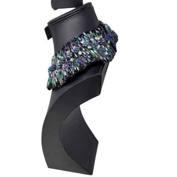 Vintage Handcrafted AB Oil Slick‎ Beaded Statement Bib Collar Necklace Cleopatra - Picture 8 of 11